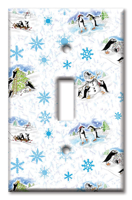 Decorative Printed OVERSIZED Switch Plate - Electrical Switch Cover JUMBO Wall Plate by Art Plates - Christmas Penguins