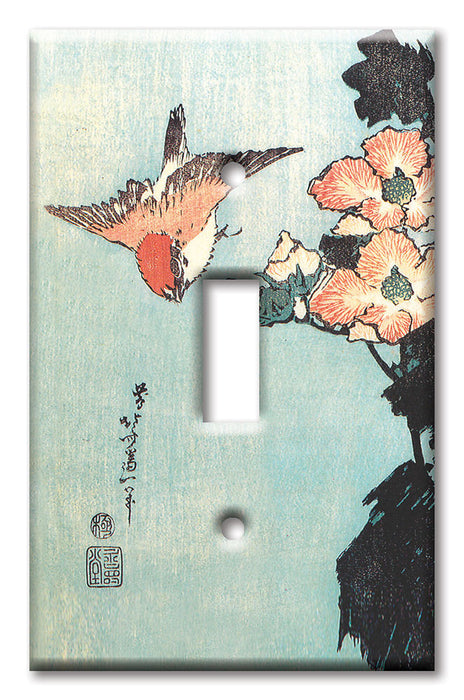 Decorative Printed OVERSIZED Switch Plate - Electrical Switch Cover JUMBO Wall Plate by Art Plates - Hokusai: Hibiscus and Sparrow