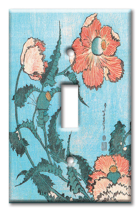 Decorative Printed OVERSIZED Switch Plate - Electrical Switch Cover JUMBO Wall Plate by Art Plates - Hokusai: Poppies