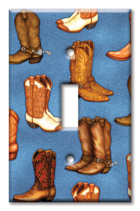 Decorative Printed OVERSIZED Switch Plate - Electrical Switch Cover JUMBO Wall Plate by Art Plates - Cowboy Boots (Denim) - Image by Dan Morris