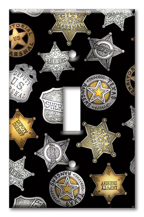 Decorative Printed OVERSIZED Switch Plate - Electrical Switch Cover JUMBO Wall Plate by Art Plates - Sheriff Badges (Black) - Image by Dan Morris