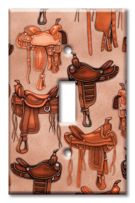 Decorative Printed OVERSIZED Switch Plate - Electrical Switch Cover JUMBO Wall Plate by Art Plates - Horse Saddles - Image by Dan Morris