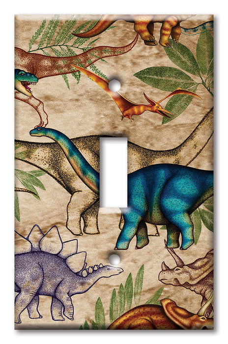 Decorative Printed OVERSIZED Switch Plate - Electrical Switch Cover JUMBO Wall Plate by Art Plates - Jungle Dinosaurs - Image by Dan Morris