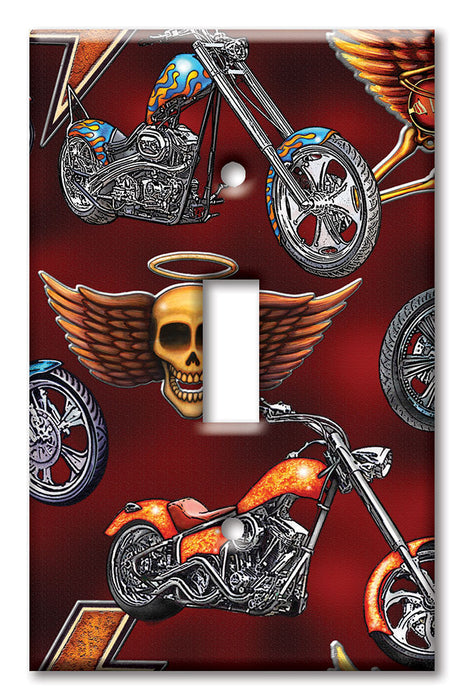 Decorative Printed OVERSIZED Switch Plate - Electrical Switch Cover JUMBO Wall Plate by Art Plates - Choppers and Skulls - Image by Dan Morris