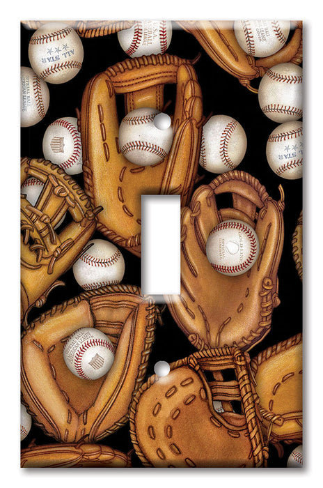 Decorative Printed OVERSIZED Switch Plate - Electrical Switch Cover JUMBO Wall Plate by Art Plates - Baseball Gloves - Image by Dan Morris