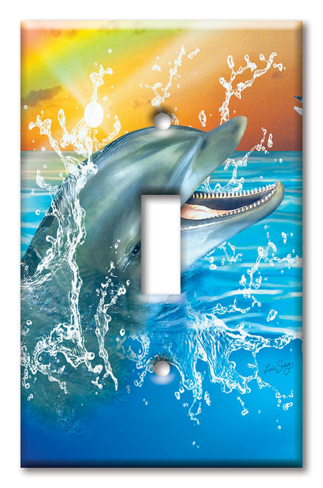 Decorative Printed OVERSIZED Switch Plate - Electrical Switch Cover JUMBO Wall Plate by Art Plates - Dolphin