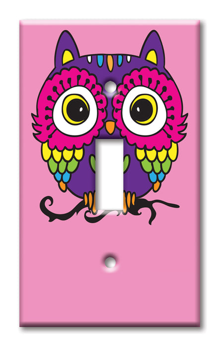 Decorative Printed OVERSIZED Switch Plate - Electrical Switch Cover JUMBO Wall Plate by Art Plates - Pink Owl