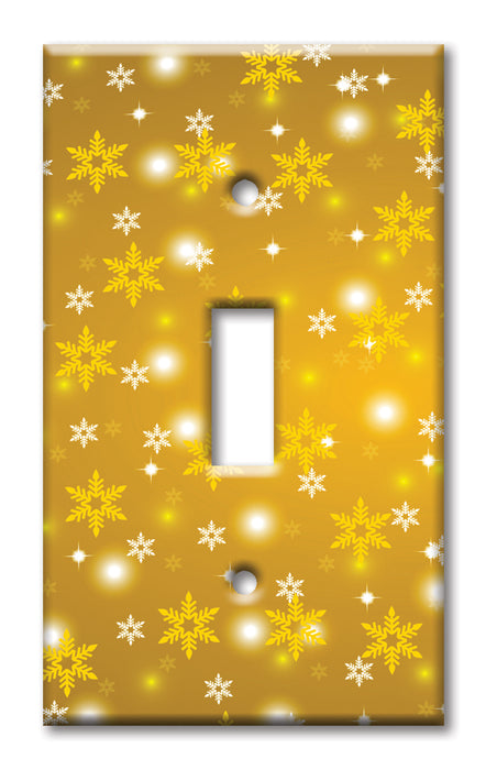 Decorative Printed OVERSIZED Switch Plate - Electrical Switch Cover JUMBO Wall Plate by Art Plates - Gold Snow Flakes