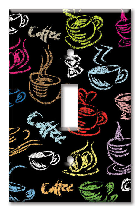 Decorative Printed OVERSIZED Switch Plate - Electrical Switch Cover JUMBO Wall Plate by Art Plates - Coffee Cups