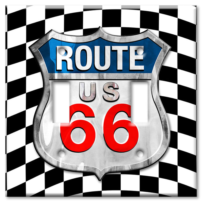 Decorative Printed OVERSIZED Switch Plate - Electrical Switch Cover JUMBO Wall Plate by Art Plates - Checkered Flag Route 66