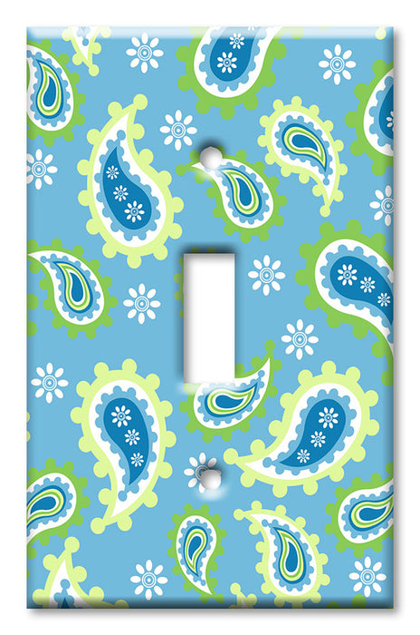 Decorative Printed OVERSIZED Switch Plate - Electrical Switch Cover JUMBO Wall Plate by Art Plates - Blue Paisley