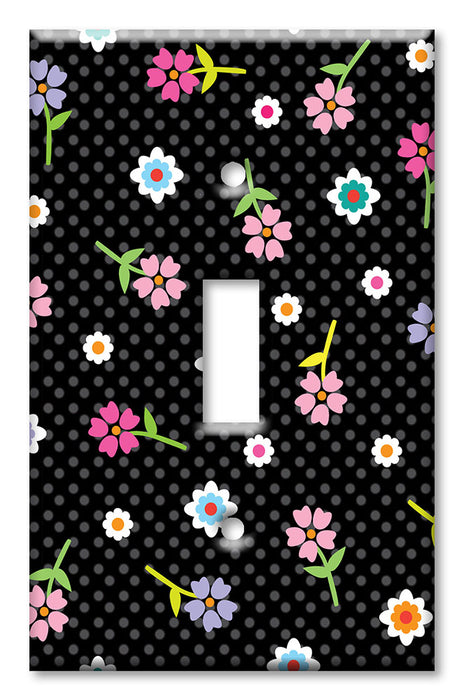 Decorative Printed OVERSIZED Switch Plate - Electrical Switch Cover JUMBO Wall Plate by Art Plates - Flowers and Polka Dots