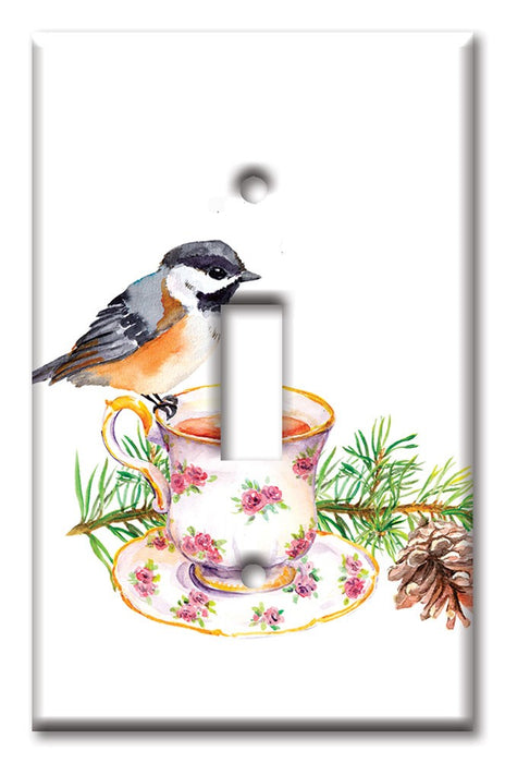 Decorative Printed OVERSIZED Switch Plate - Electrical Switch Cover JUMBO Wall Plate by Art Plates - Bird At Tea Time