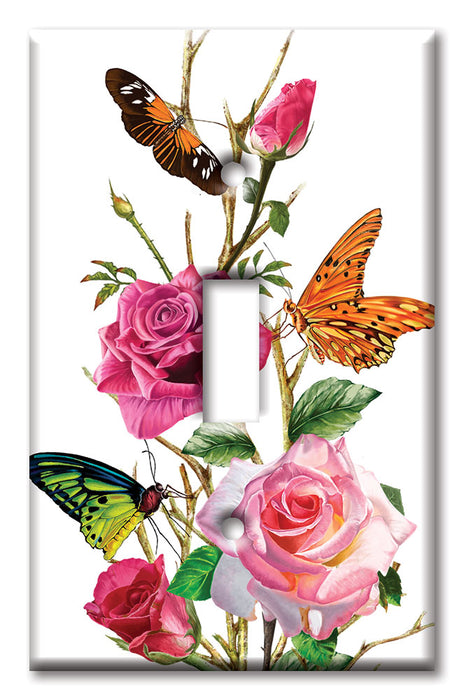 Decorative Printed OVERSIZED Switch Plate - Electrical Switch Cover JUMBO Wall Plate by Art Plates - Butterflies on Roses