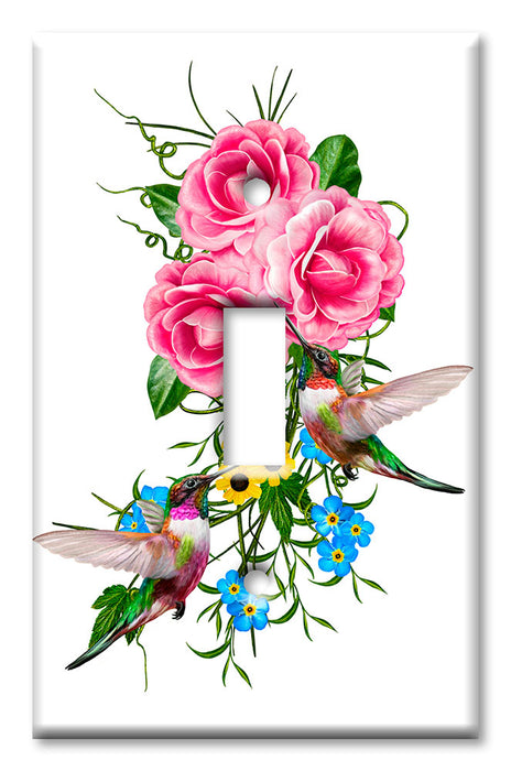 Decorative Printed OVERSIZED Switch Plate - Electrical Switch Cover JUMBO Wall Plate by Art Plates - Hummingbirds In Flowers