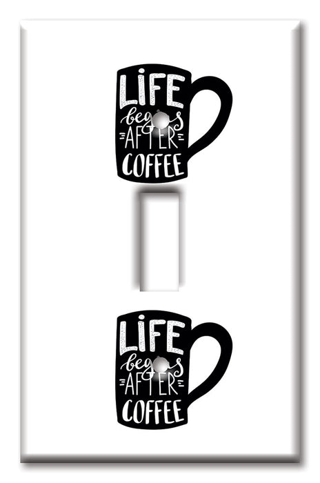 Decorative Printed OVERSIZED Switch Plate - Electrical Switch Cover JUMBO Wall Plate by Art Plates - Life Begins After Coffee