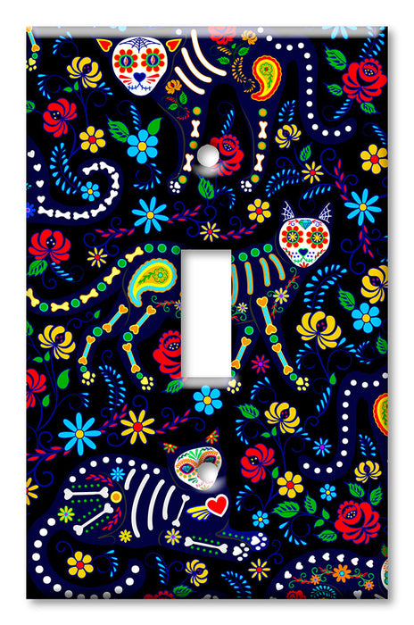 Decorative Printed OVERSIZED Switch Plate - Electrical Switch Cover JUMBO Wall Plate by Art Plates - Day of the Dead Cats