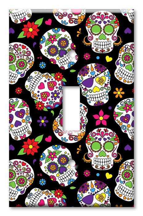 Decorative Printed OVERSIZED Switch Plate - Electrical Switch Cover JUMBO Wall Plate by Art Plates - Day of the Dead Skulls