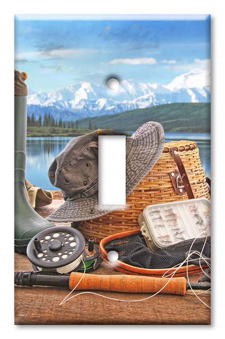 Decorative Printed OVERSIZED Switch Plate - Electrical Switch Cover JUMBO Wall Plate by Art Plates - Fly Fishing Gear