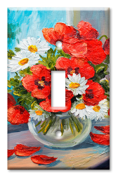 Decorative Printed OVERSIZED Switch Plate - Electrical Switch Cover JUMBO Wall Plate by Art Plates - Red and White Flowers