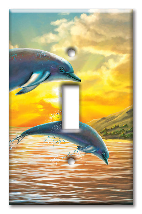 Decorative Printed OVERSIZED Switch Plate - Electrical Switch Cover JUMBO Wall Plate by Art Plates - Dolphins At Sunset