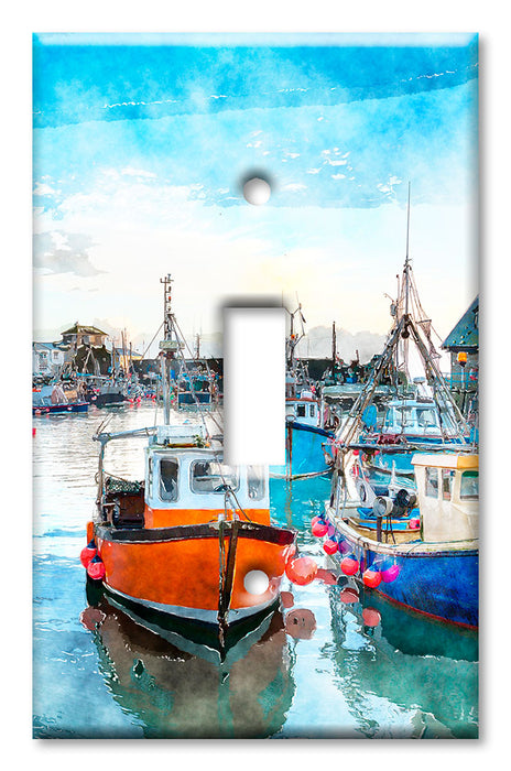 Decorative Printed OVERSIZED Switch Plate - Electrical Switch Cover JUMBO Wall Plate by Art Plates - Fishing Boats In the Bay