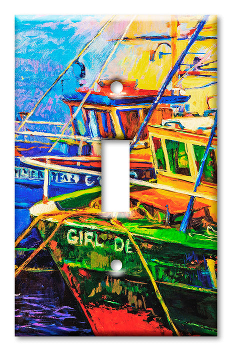 Decorative Printed OVERSIZED Switch Plate - Electrical Switch Cover JUMBO Wall Plate by Art Plates - Fishing Boats Tied Up