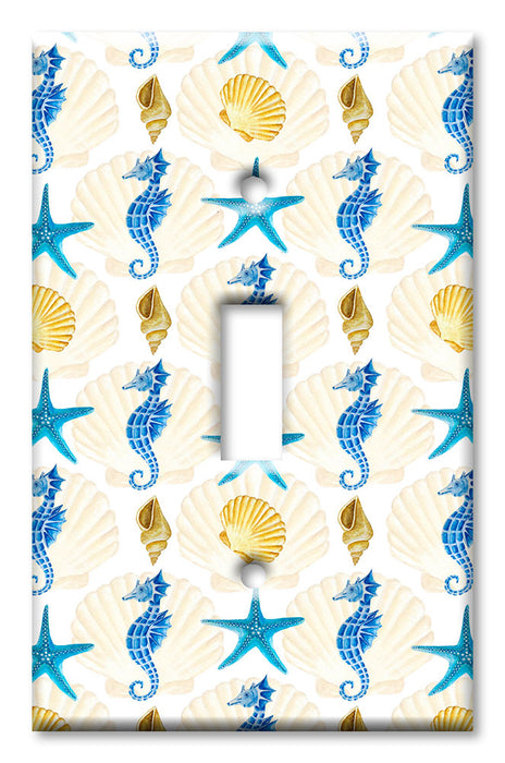 Decorative Printed OVERSIZED Switch Plate - Electrical Switch Cover JUMBO Wall Plate by Art Plates - Seahorses and Shells