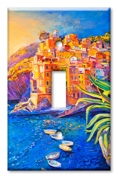 Decorative Printed OVERSIZED Switch Plate - Electrical Switch Cover JUMBO Wall Plate by Art Plates - Italy Seaside Village