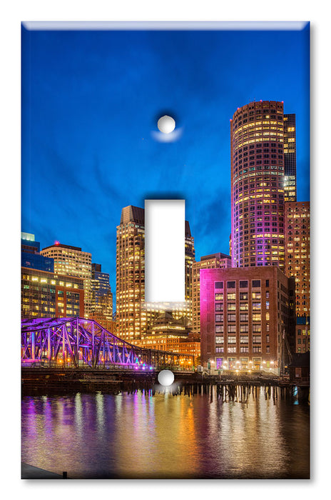 Decorative Printed OVERSIZED Switch Plate - Electrical Switch Cover JUMBO Wall Plate by Art Plates - Boston At Night