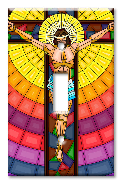 Decorative Printed Switch Plate - Electrical Switch Cover Wall Plate by Art Plates - Jesus On Cross Stained Glass