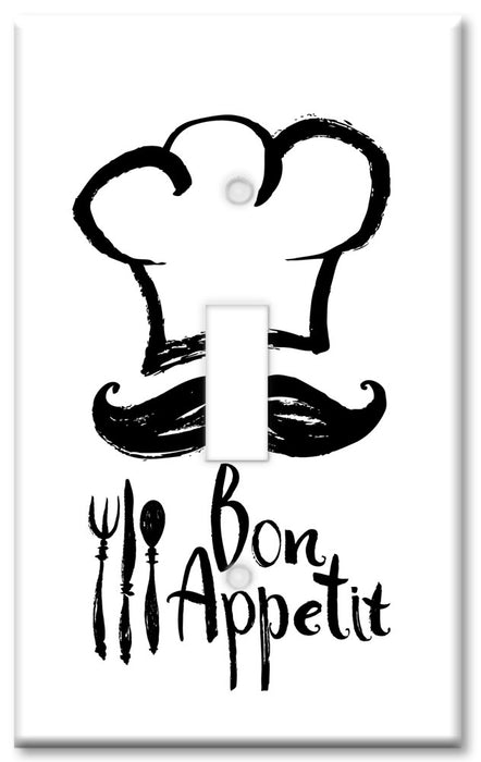 Decorative Printed OVERSIZED Switch Plate - Electrical Switch Cover JUMBO Wall Plate by Art Plates - Bon Appetite and Chefs Hat