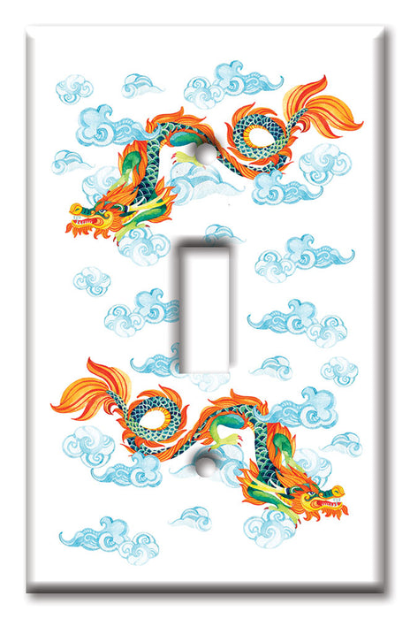 Decorative Printed OVERSIZED Switch Plate - Electrical Switch Cover JUMBO Wall Plate by Art Plates - Chinese Dragon