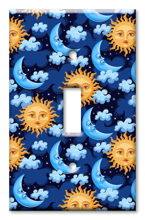 Decorative Printed Switch Plate - Electrical Switch Cover Wall Plate by Art Plates - Moon and Sun