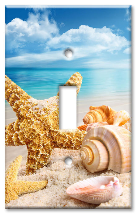 Decorative Printed Switch Plate - Electrical Switch Cover Wall Plate by Art Plates - Sea Shells and Starfish on the Ocean Beach