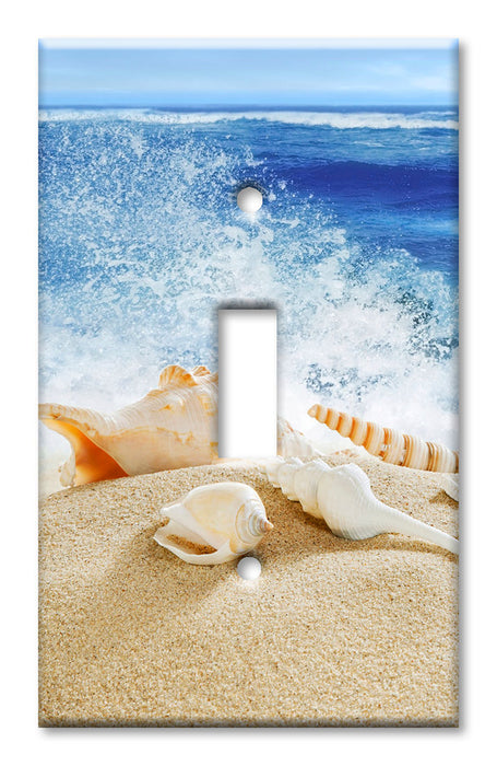 Decorative Printed OVERSIZED Switch Plate - Electrical Switch Cover JUMBO Wall Plate by Art Plates - Sea Shells by the Ocean Waves Beach