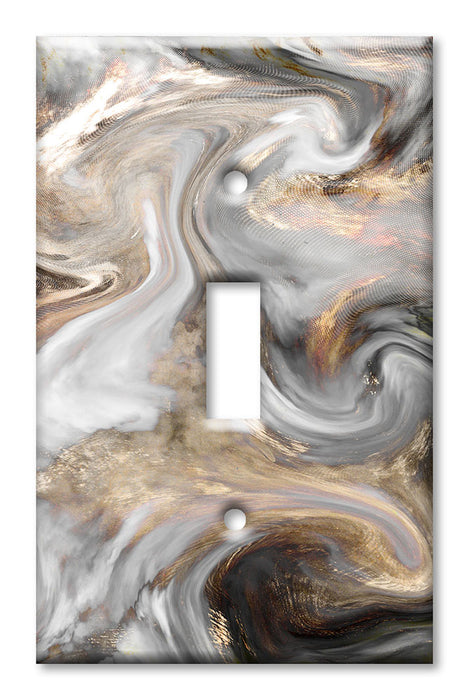 Decorative Printed OVERSIZED Switch Plate - Electrical Switch Cover JUMBO Wall Plate by Art Plates - Grey and Brown Swirl Marble - Granite Print