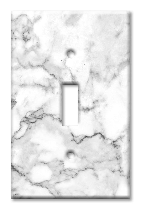 Decorative Printed OVERSIZED Switch Plate - Electrical Switch Cover JUMBO Wall Plate by Art Plates - White and Grey Marble - Granite Print