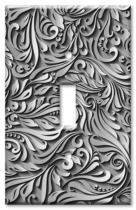 Decorative Printed Switch Plate - Electrical Switch Cover Wall Plate by Art Plates - Grey Scroll Print