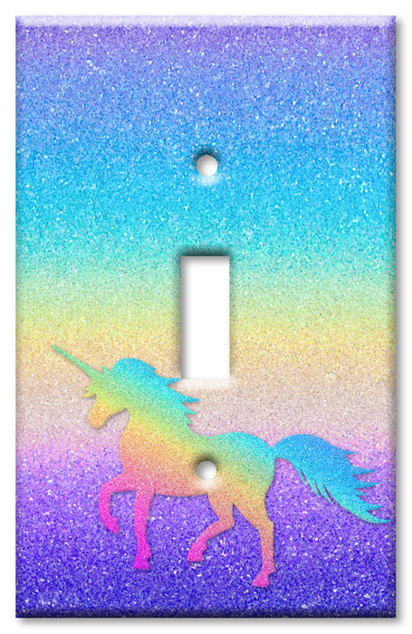 Decorative Printed OVERSIZED Switch Plate - Electrical Switch Cover JUMBO Wall Plate by Art Plates - Rainbow Glitter Unicorn