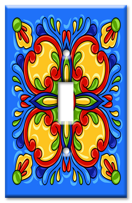 Decorative Printed OVERSIZED Switch Plate - Electrical Switch Cover JUMBO Wall Plate by Art Plates - Blue Mexican Talavera Tile Print