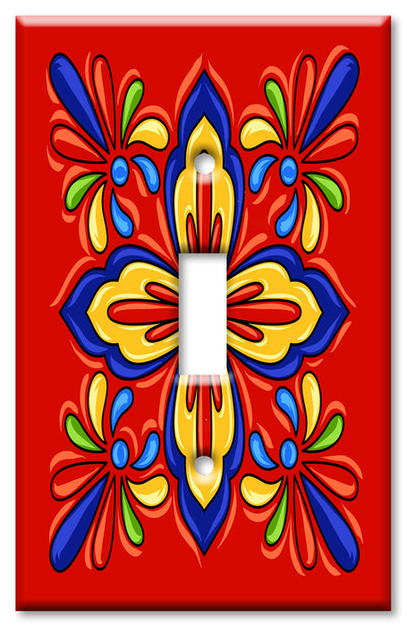 Decorative Printed OVERSIZED Switch Plate - Electrical Switch Cover JUMBO Wall Plate by Art Plates - Red Mexican Talavera Tile Print