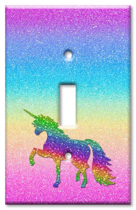 Decorative Printed OVERSIZED Switch Plate - Electrical Switch Cover JUMBO Wall Plate by Art Plates - Rainbow and Stars Glitter Unicorn