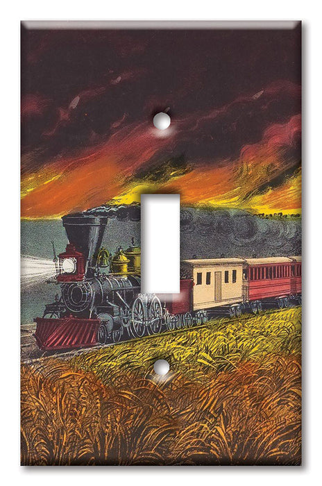 Decorative Printed OVERSIZED Switch Plate - Electrical Switch Cover JUMBO Wall Plate by Art Plates - Train Prairie Fire