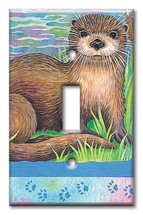 Decorative Printed OVERSIZED Switch Plate - Electrical Switch Cover JUMBO Wall Plate by Art Plates - River Otter