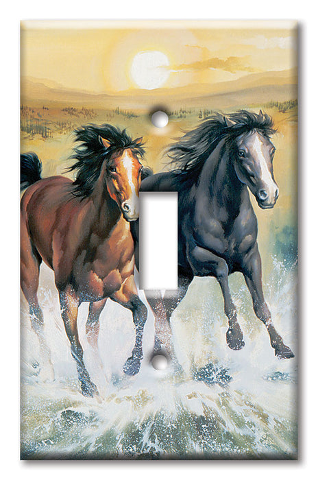 Decorative Printed OVERSIZED Switch Plate - Electrical Switch Cover JUMBO Wall Plate by Art Plates - Horses in the Surf