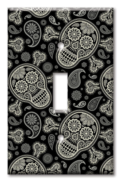 Decorative Printed OVERSIZED Switch Plate - Electrical Switch Cover JUMBO Wall Plate by Art Plates - Paisley Skull and Crossbones