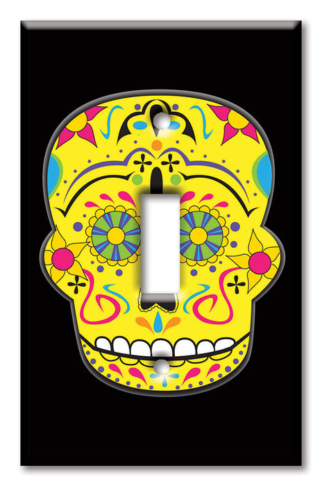 Decorative Printed OVERSIZED Switch Plate - Electrical Switch Cover JUMBO Wall Plate by Art Plates - Yellow Sugar Skull