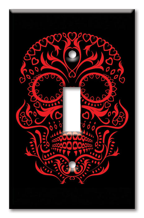 Decorative Printed OVERSIZED Switch Plate - Electrical Switch Cover JUMBO Wall Plate by Art Plates - Red Sugar Skull