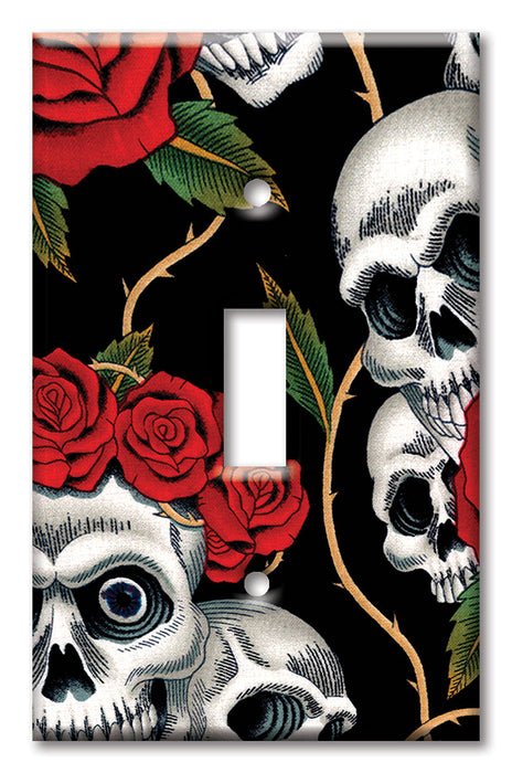 Decorative Printed OVERSIZED Switch Plate - Electrical Switch Cover JUMBO Wall Plate by Art Plates - Skull and Roses